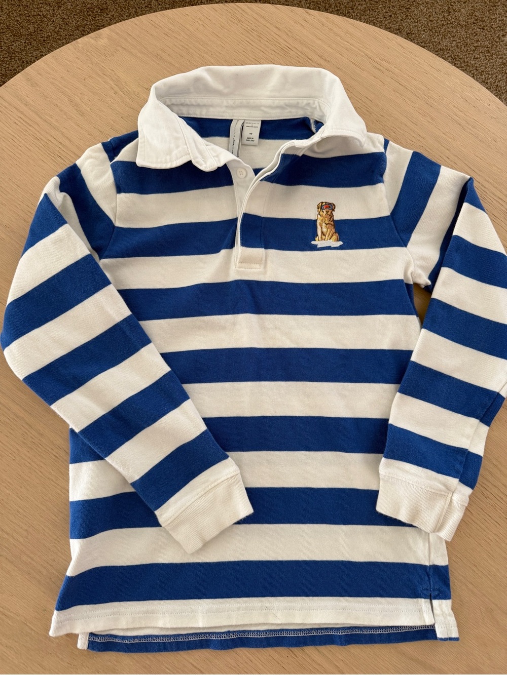 Janie and Jack Blue & White Striped Rugby Polo with Embroidered Dog